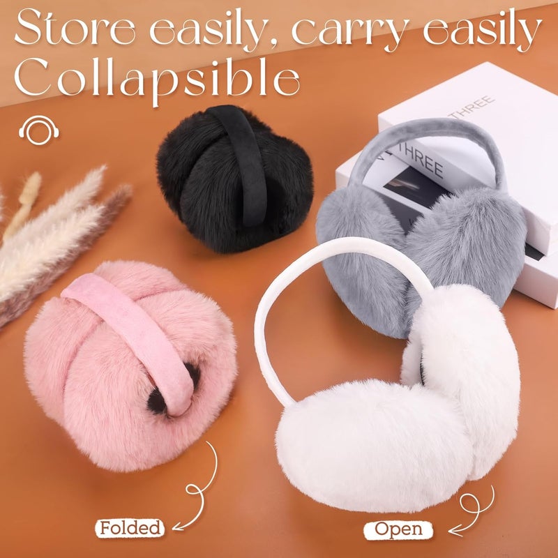 Lainlight Store Earmuffs for Women Winter Warm Foldable Ear Muffs Faux Fur Cute Fuzzy Ear Warmers for Girls Women - Image 4